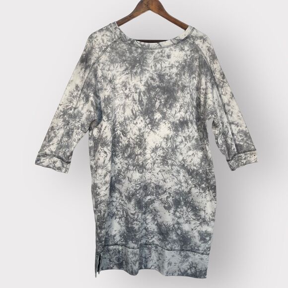 Chico's Mini Sweater Dress Women 12 (2) Gray Tie-Dye Pockets Drawstring P14 - Picture 1 of 12